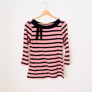 Feminine Black and Pink Striped Loft Bow Top Size Small Coquette Girly